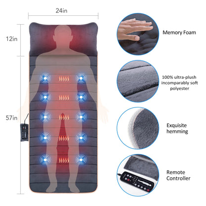 Memory Foam Massage Mat, Back Massage Pad with Vibration Motors & Therapy Heating Pad